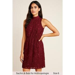 Size 6 Sachin & Babi Burgundy Rosette Sequin Dress Anthropologie